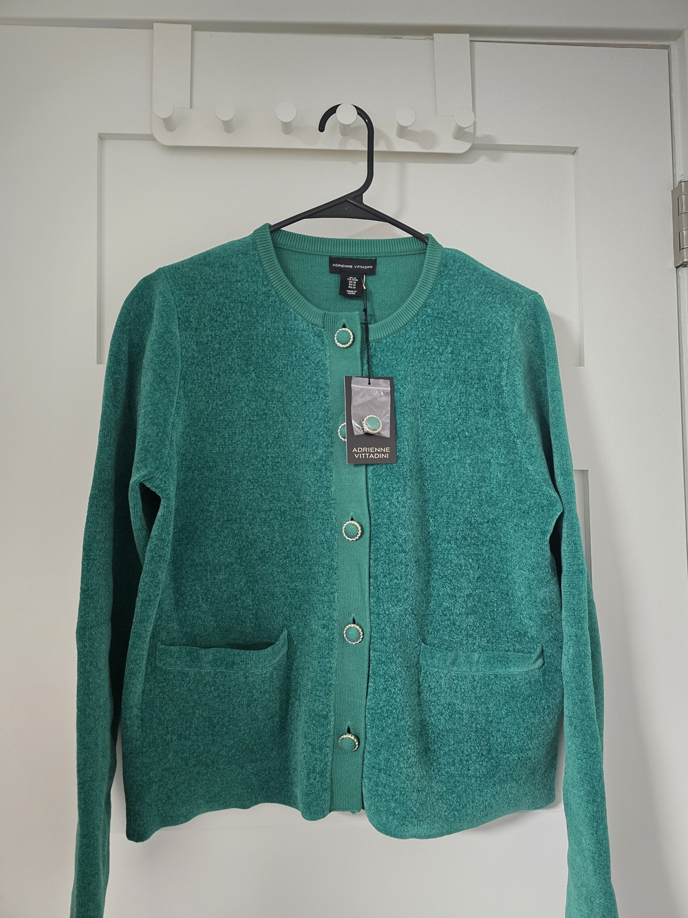 Adrienne Vittadini Teal Ring-Button Cardigan